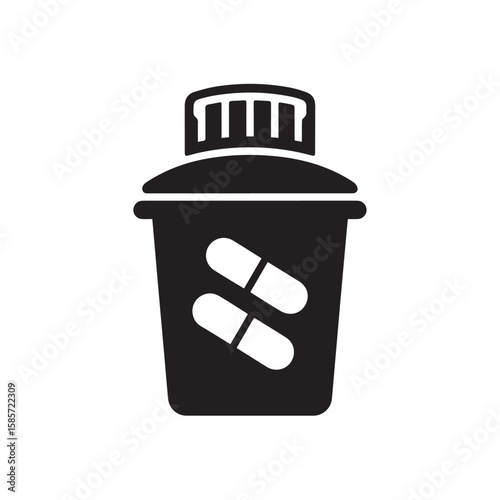 A bottle filled with medical pills and capsules, symbolizing medication and healthcare treatments, isolated on a white background