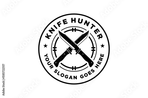 Crossed hunting knives within a circular emblem logo design, Perfect knife for hunting outdoor brands. Circular target point shape  vector illustration.