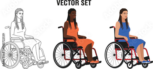 Vector set of women in wheelchairs illustration for accessibility design