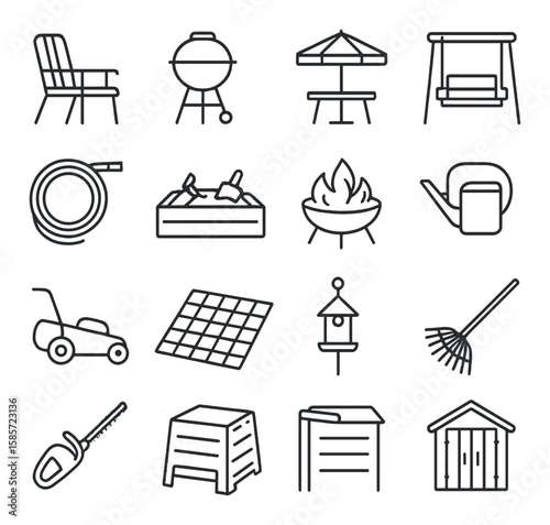 Cozy home icon collection: simple linear design. chair, lamp, fireplace, pillow, cat, coffee, candle vector icons