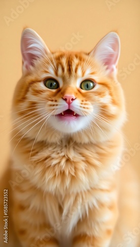 Adorable Close-Up of a Fluffy Orange Cat with Green Eyes