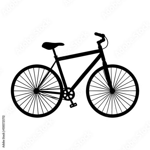 A simple black silhouette of a bicycle with visible wheels and pedals