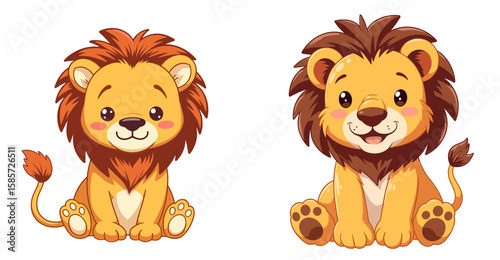Cartoon stuffed lion characters in pastel colors on isolated background  