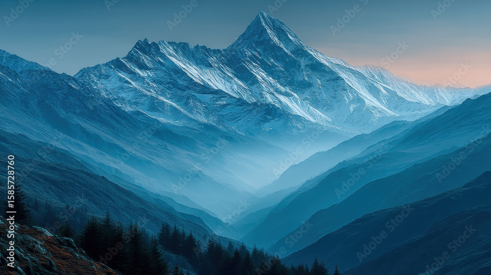Obraz premium Majestic Snow-Capped Mountain Range in Serenity