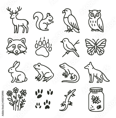 Geology icon collection: simple geology symbols, rock, volcano, crystal, seismograph vector icons
