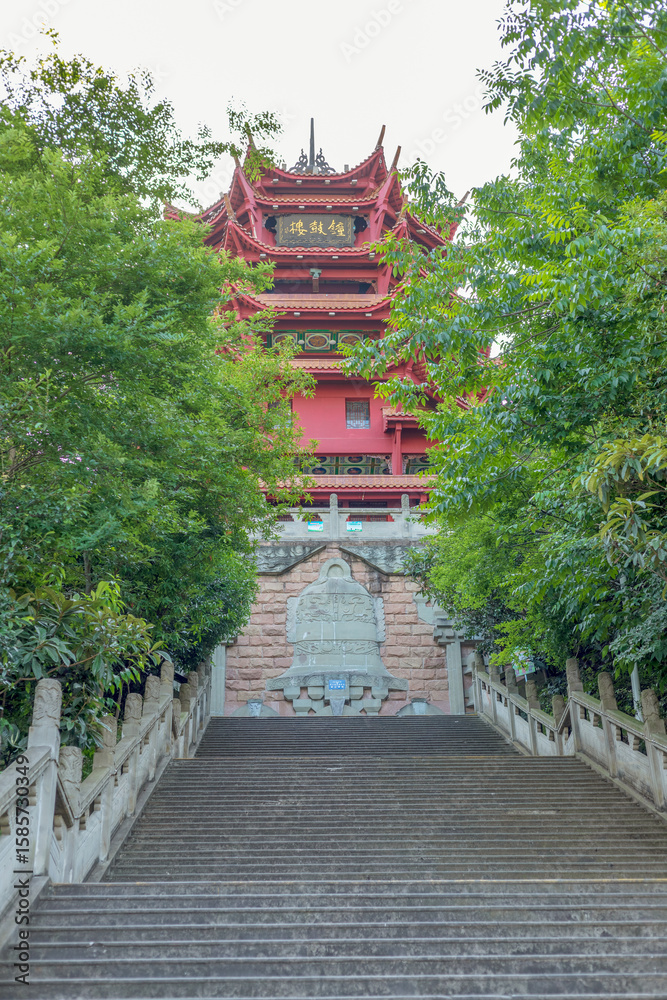 Obraz premium The ancient buildings of the Bell and Drum Towers in Deyang, Sichuan Province, China