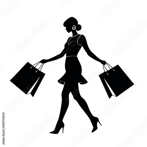 Joyful woman shopper with fashion bags, a beautiful vector illustration of a lady's retail happiness
