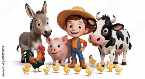 Cartoon Farmer with Animals