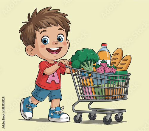 Child Shopping Cart Illustration