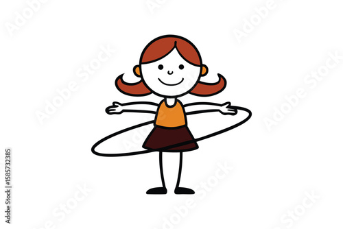 Joyful girl actively hula hooping with a big smile