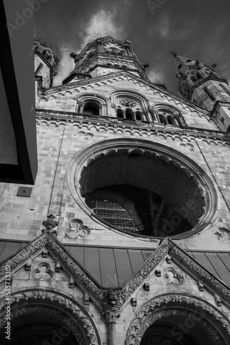Photography Historic ruins of the Kaiser Wilhelm Memorial Church in Berlin, Germany, a symbo
