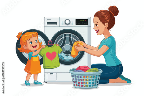 Mother and Daughter Laundry Activity