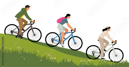 Biking Group on a Green Hill