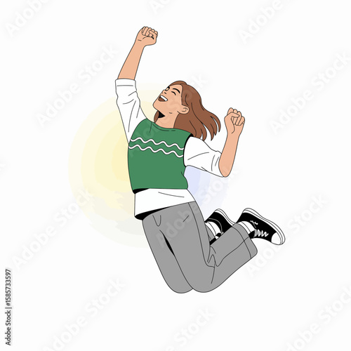 Jumping Woman in Victory Pose