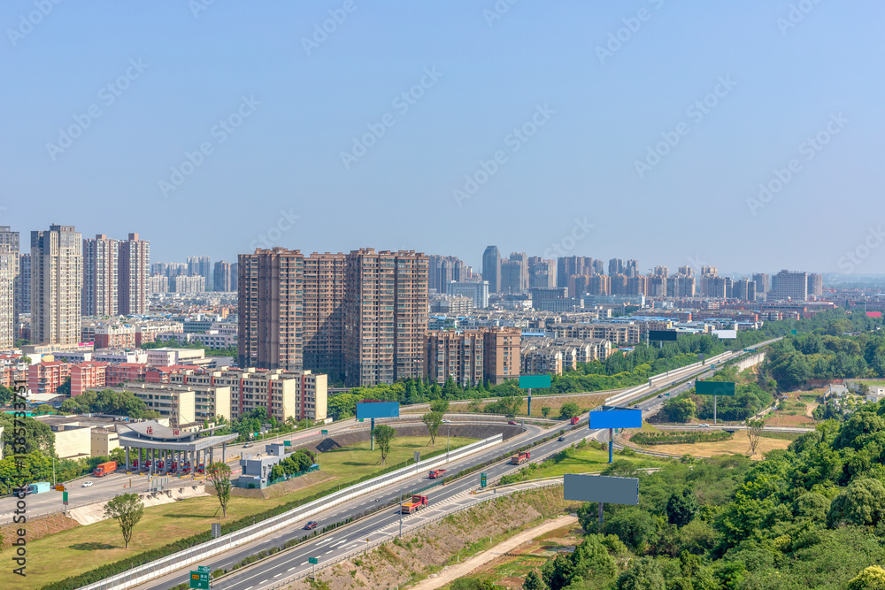 Naklejka premium The urban architectural complex landscape of Deyang City, Sichuan Province, China