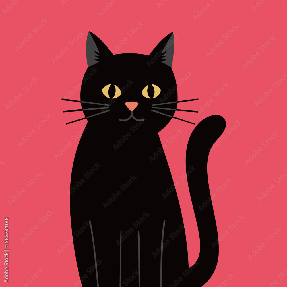 Fototapeta premium Minimalist Flat Design Black Cat Red Background