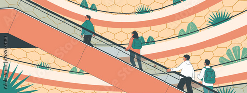 People Riding Escalators in Shopping Mall