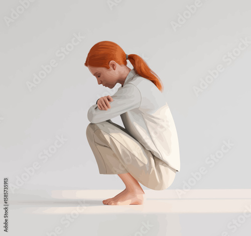 Woman Squatting in Minimalist Studio