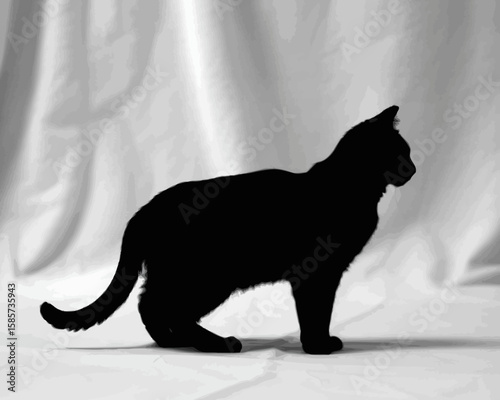 Black Cat Silhouette on White Background