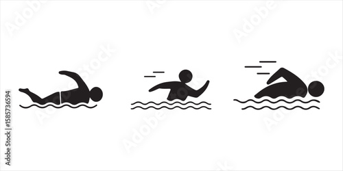 swimming vector set on white background. swimming silhouette set.