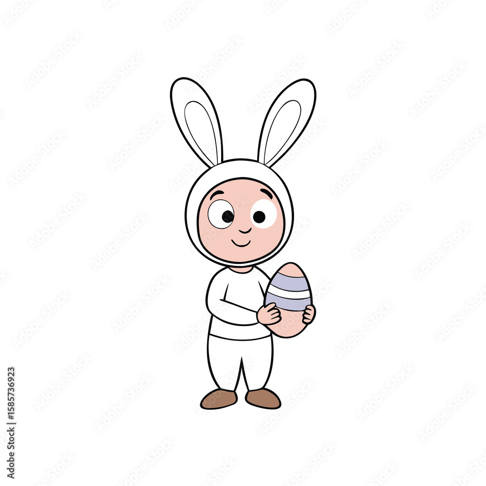 Fototapeta premium Cute toddler wearing bunny ears holding an easter egg with a cheerful car