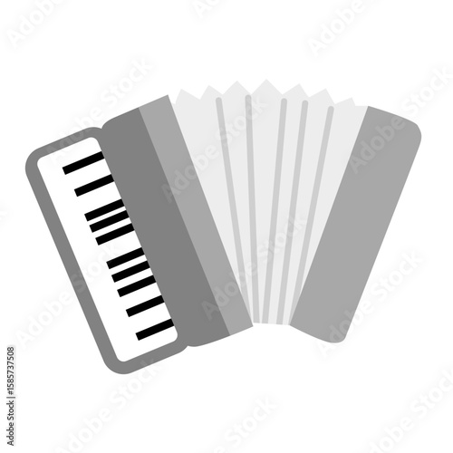 Gray accordion wind instrument, flat minimal style, isolated on white background, perfect for folk, cultural, and creative designs.
