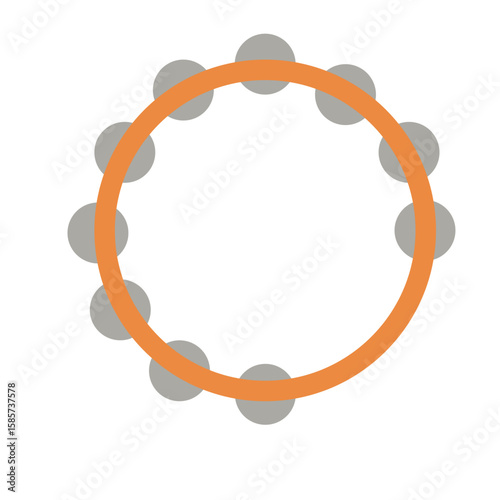 Round tambourine percussion instrument, flat minimal style, isolated on white background, ideal for dance, folk, and music projects.