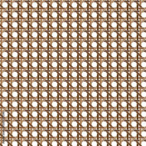 brown rattan seamless lattice caning pattern on white background