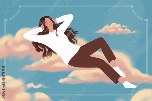 Girl Floating in Clouds