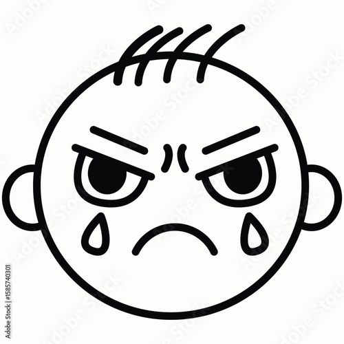 Crying Angry Child With Tears Streaming Down a Red Face