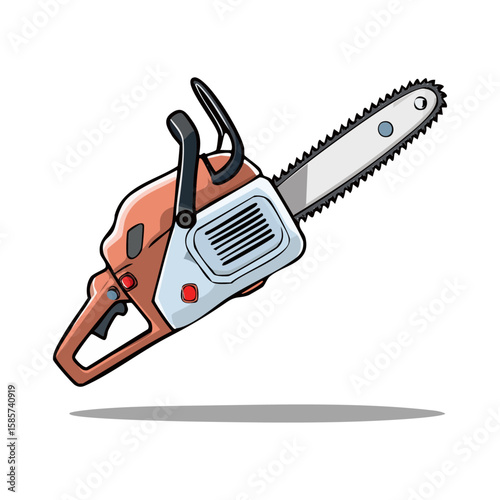 Chainsaw in action, cutting through wood with ease. Perfect for construction, landscaping, tree removal, and woodworking project related designs.