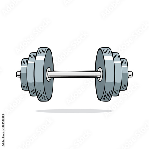 Simple cartoon dumbbell suitable for fitness logos, gym posters, and workout illustrations. Ideal for weightlifting themed designs and merchandise.