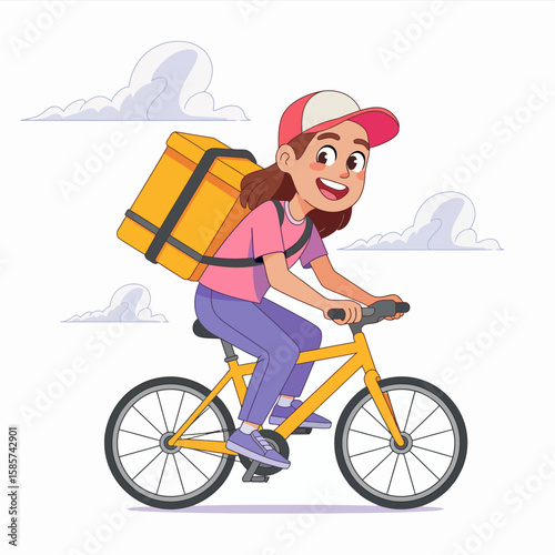 Delivery Person Riding Bicycle Illustration