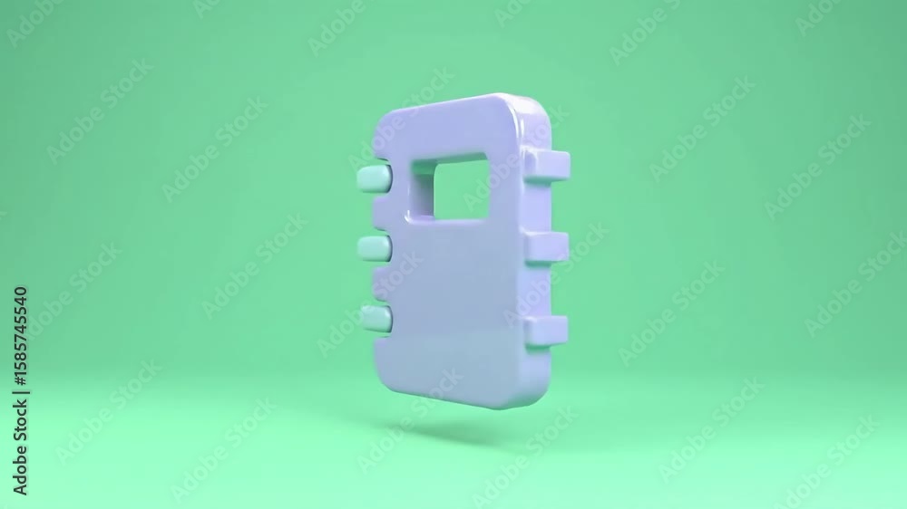 Glossy pink notebook with aqua-colored spiral on a green surface, casts shadow, clean, 3D render