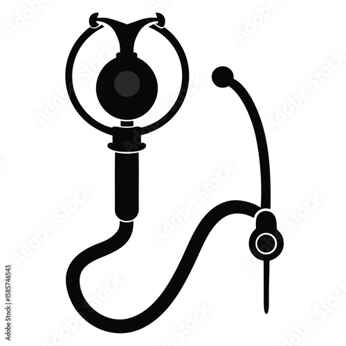 Silhouette of a Medical Instrument with Circular Headpiece and Connected Tubing
