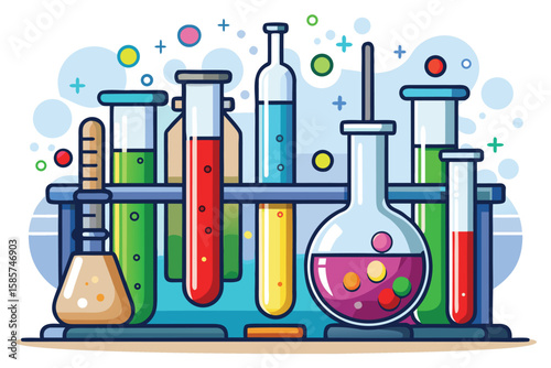 Colorful Science Lab Equipment Illustration in Detailed Vector Style