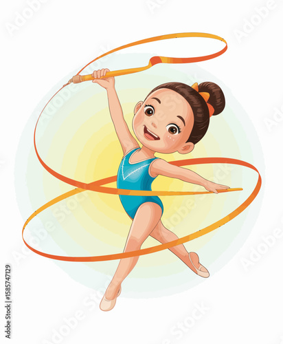Cute Girl Rhythmic Gymnastics Illustration