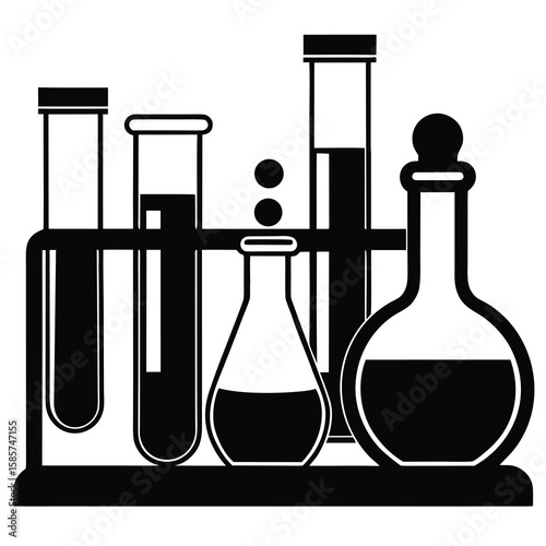 Laboratory Equipment Black and White Illustration of Scientific Glassware