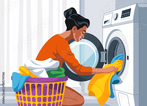 Woman Doing Laundry at Home