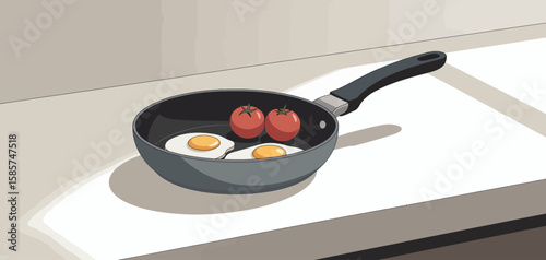 Pan with Eggs and Tomatoes
