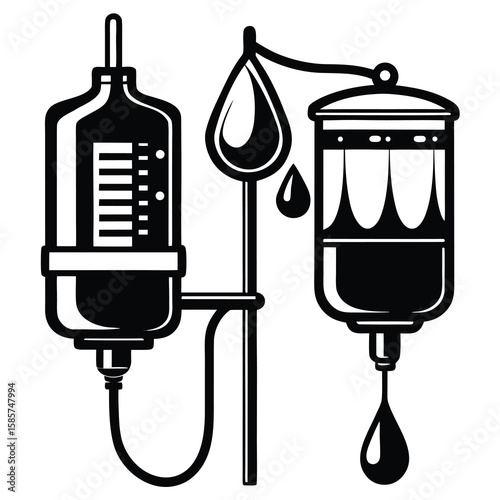Intravenous Therapy Medical Illustration Black and White Graphic
