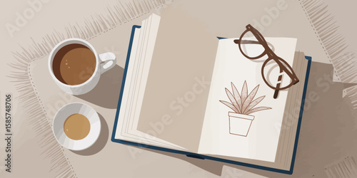 Book with Coffee and Glasses