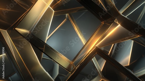 Abstract, golden, geometric shapes interlock