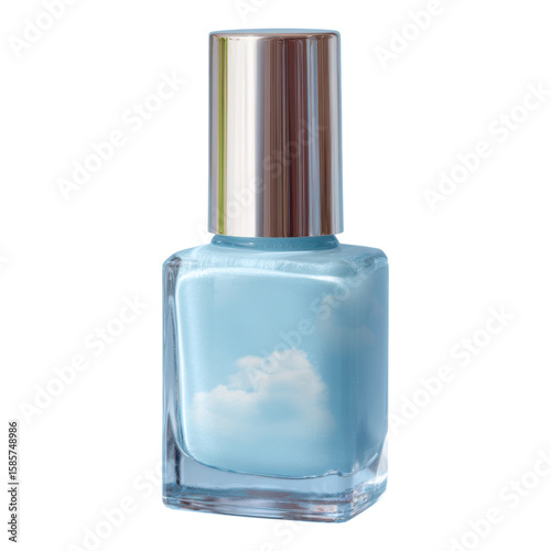 Blue Nail Polish Bottle with Cloud Reflection for Beauty and Fashion
