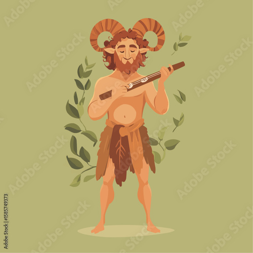 A muscular  satyr with flute and hooves, created for use in fantasy storytelling or tabletop character printables