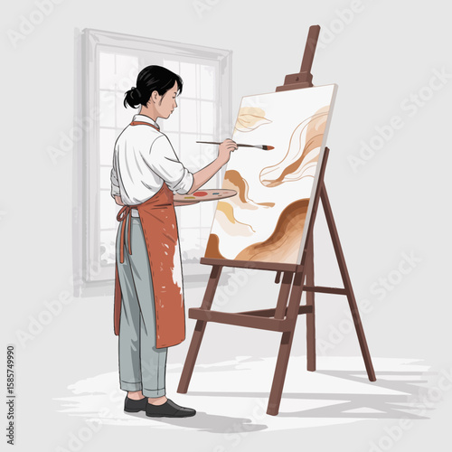Female Artist Painting on Canvas