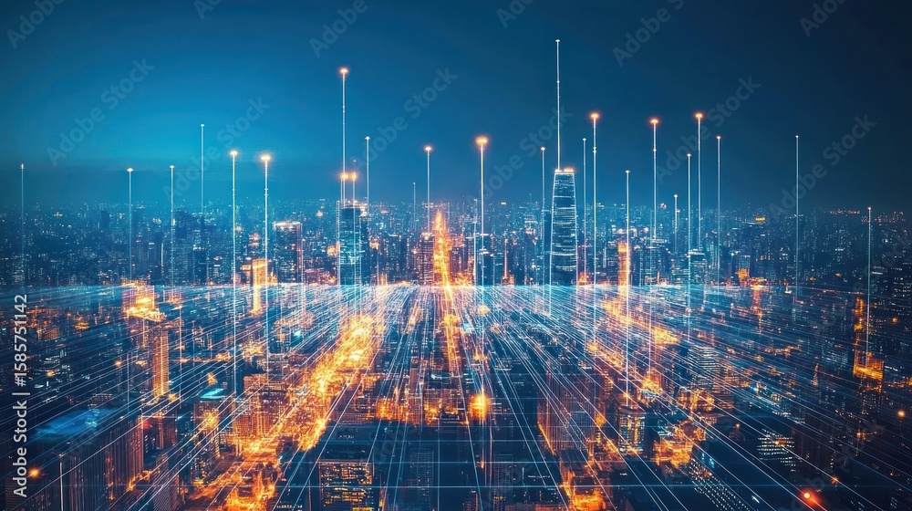 Fototapeta premium Cityscape network night illustration