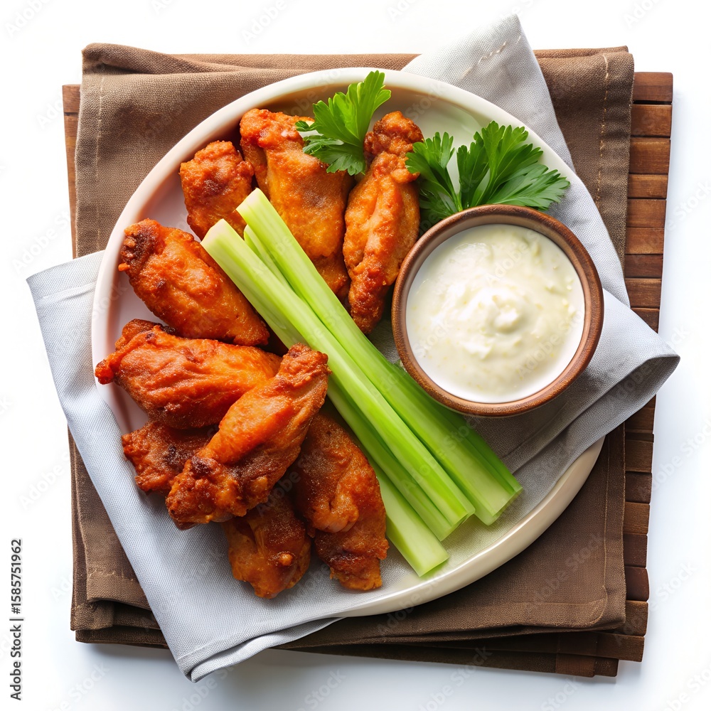Fototapeta premium Delicious fried chicken and rice with fresh vegetables, a tasty meal