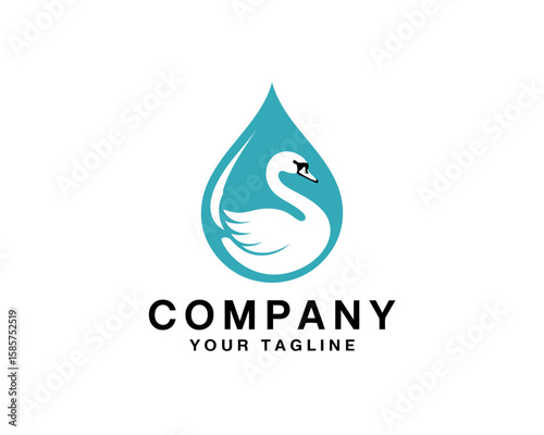 Swan in Water Drop Logo