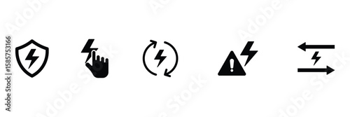  Electricity safety control protection alert shield power switch flow icon vector illustration set for warning energy management system.